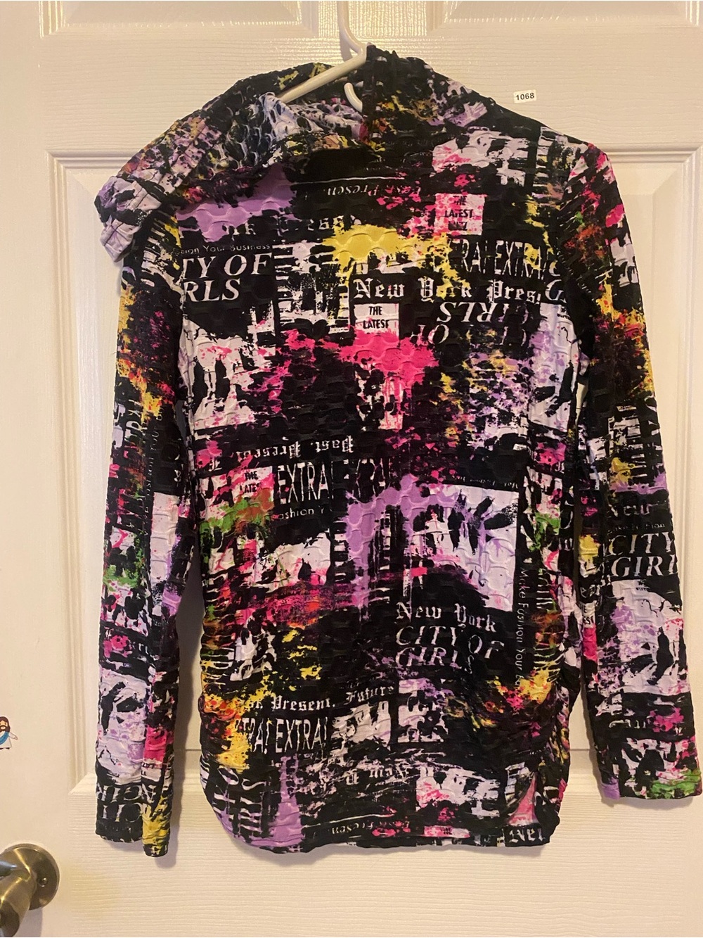 NYC Women’s Black Graphic Hoodie with Pink, Purple & Yellow Accents